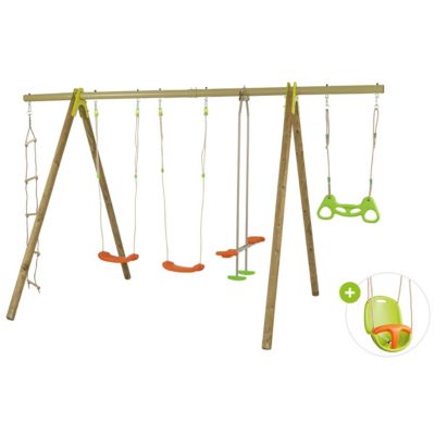 Portique bois poutre métal 2,30 m Techwood LUANA - 6 enfants