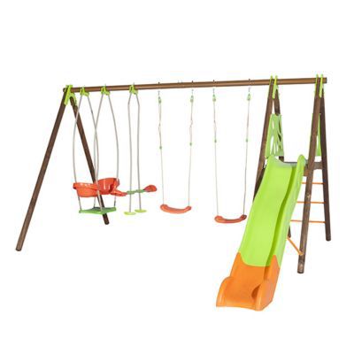 Portique en bois toboggan et 2 agrès 3-12 ans + 1 siège bébé – Tulipe -  Soulet