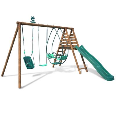 Portique en bois rond 3 agrès avec balançoire bébé et toboggan COLZA