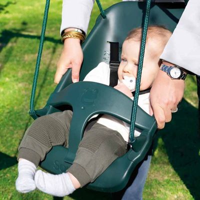 Portique en bois rond 3 agrès avec balançoire bébé et toboggan COLZA