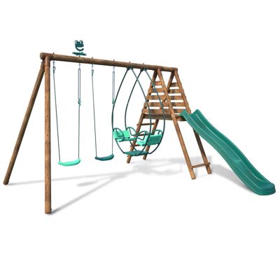 Portique en bois rond 3 agrès avec face à face et toboggan NARCISSE