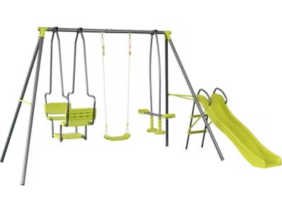 Portique en métal avec toboggan "Ludo II" avec 4 agrès  Vert