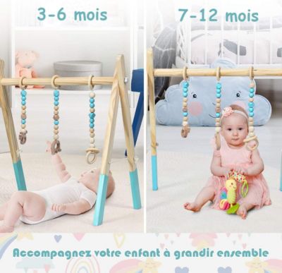 COSTWAY Portique D'Eveil, Arche De Jeux Pour Bébé En Bois Avec Jouets Centre D Activite Pliable Cadeau De Naissance 4 Couleurs Nature Vert Gris Rose Blanc