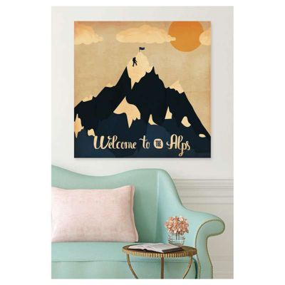 Poster montagne papier intissé LES ALPES ILLUSTREES 90 x 90 cm - Décoration intérieure HD
