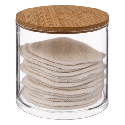Pot à coton salle de bain transparent avec couvercle, l.9,6cm x P.9,7cm H.9,7cm, Five Simply Smart Selena + 14 cotons lavables