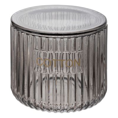 Pot à coton verre fumé gris strié Ø9,6 x H.10,8 cm, 5Five Simply Smart Glass