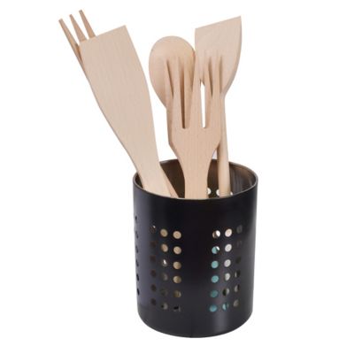 Pot à ustensiles de cuisine en acier noir mat