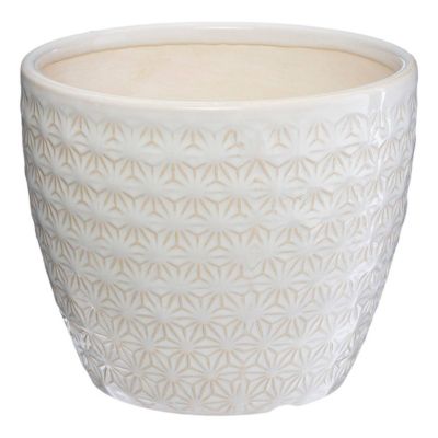 Cache-pot Céramique Atmosphera - Forme Romantique Motifs Géométriques - Blanc 14 Cm