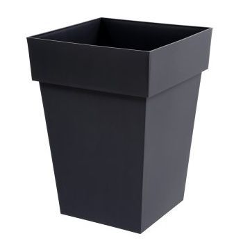 Pot carré polypropylène Eda Toscane gris foncé 39 x 39 x h.53 cm