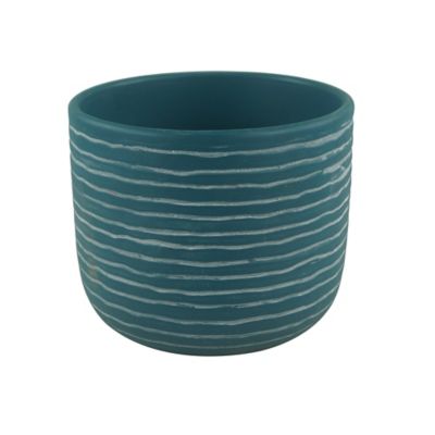 Pot de fleur en argile vernis bleu à rayures D20cm GoodHome