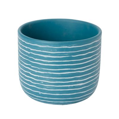 Pot de fleur en argile vernis bleu à rayures D20cm GoodHome