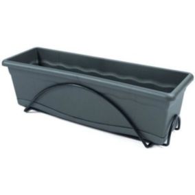 Pot de fleur - PLASTIKEN - Jardinière 60x20cm - Anthracite - Avec plateau et support balcon