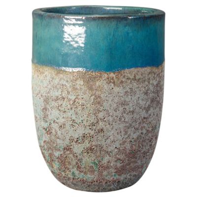 Pot de fleurs Deroma coloris assortis: blanc et turquoise en terre cuite Ø.37 x H.46 cm contenance 42 L