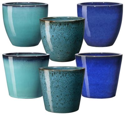 Pot de fleurs Deroma coloris bleu en terre cuite Ø.28 x H.24,8 cm contenance 9,5 L