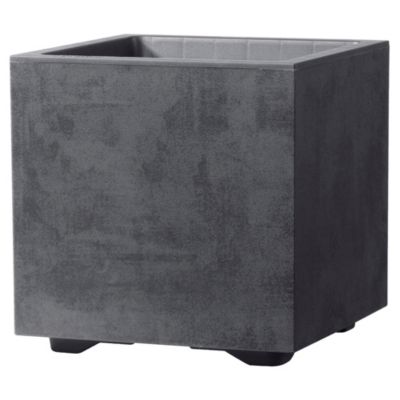 Pot de fleurs en cube plastique gris anthracite 25 x 25 cm avec réserve d'eau Deroma