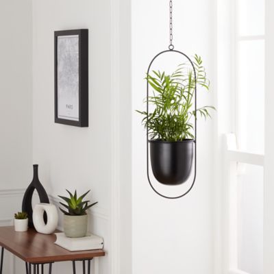 Pot de fleurs ovale en metal noir mat à suspendre GoodHome