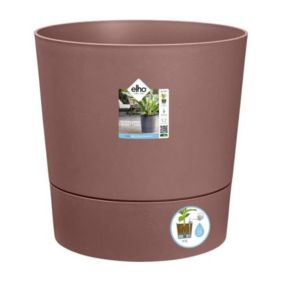 Pot De Fleurs Rond Greensense Aqua Care - Plastique Réservoir - Avec Roulettes - Diametre 30 - Brun Argile Elho