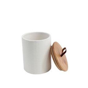 Pot en céramique blanc avec couvercle en bambou Ivain 0,95 L