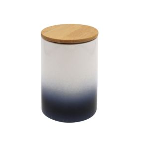Pot en céramique blanc et bleu avec couvercle en bambou Box & Beyond