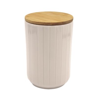 Pot en céramique cannelé blanc avec couvercle en bambou Box & Beyond