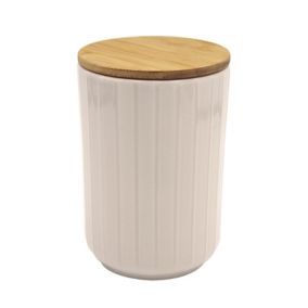 Pot en céramique cannelé blanc avec couvercle en bambou Box & Beyond