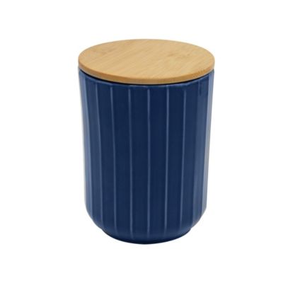 Pot en céramique cannelé bleu avec couvercle en bambou Box & Beyond