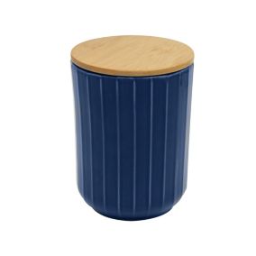 Pot en céramique cannelé bleu avec couvercle en bambou Box & Beyond