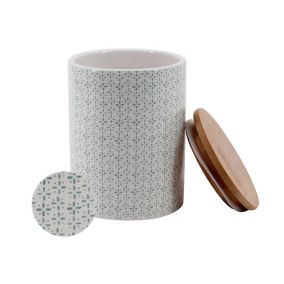 Pot en céramique motif en vert avec couvercle en bambou Johan 0,95 L