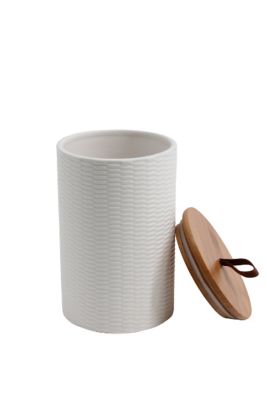 Pot en céramique Ornami blanc avec couvercle en bambou Ivain 1,45 L