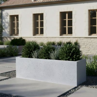 Pot rectangulaire argile Verve effet ciment gris clair 60 x 22 x h.22 cm