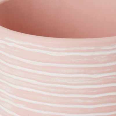 Pot rond à rayures émaillé rose ø17 cm
