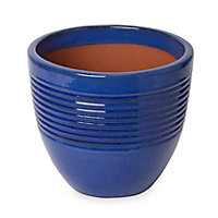Pot rond céramique Blooma Tiwlip bleu à rayures ø27 x h.24,5 cm