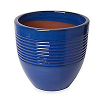 Pot rond céramique Blooma Tiwlip bleu à rayures ø33 x h.31 cm