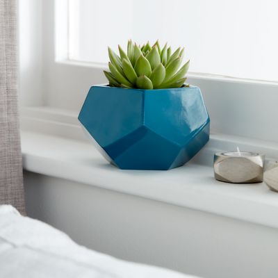 Pot rond émaillé motifs géométriques bleu ø9 cm