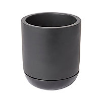 Pot rond émaillé noir ø12 cm avec soucoupe