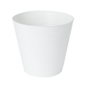 Pot rond métal strié blanc pour pot de 24 cm