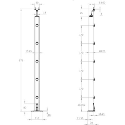 Poteau à plat pour balustrade FORTIA aluminium noir H.97,1 cm