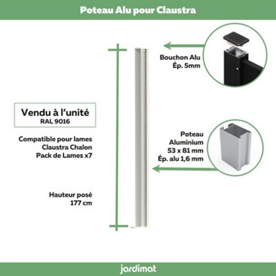 Poteau clôture Jardimat alu blanc h. 177 cm