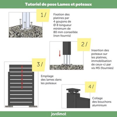 Poteau clôture Jardimat alu blanc h. 177 cm