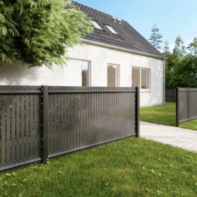 Poteau de clôture de hauteur 110 cm à encoches gris pour panneau de grillage rigide Louga