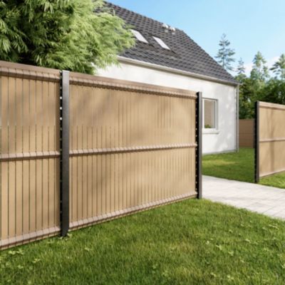 Poteau de clôture de hauteur 160 cm à encoches gris pour panneau de grillage rigide Louga
