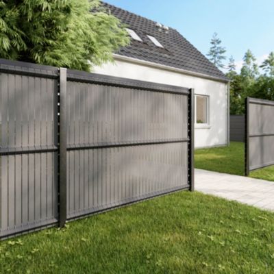 Poteau de clôture de hauteur 160 cm à encoches gris pour panneau de grillage rigide Louga