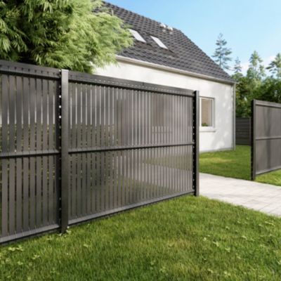 Poteau de clôture de hauteur 160 cm à encoches gris pour panneau de grillage rigide Louga