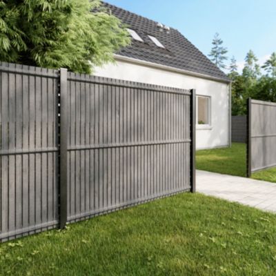 Poteau de clôture de hauteur 160 cm à encoches gris pour panneau de grillage rigide Louga