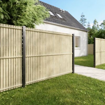 Poteau de clôture de hauteur 160 cm à encoches gris pour panneau de grillage rigide Louga