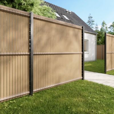 Poteau de clôture de hauteur 200 cm à encoches gris pour panneau de grillage rigide Louga