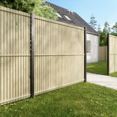 Poteau de clôture de hauteur 200 cm à encoches gris pour panneau de grillage rigide Louga