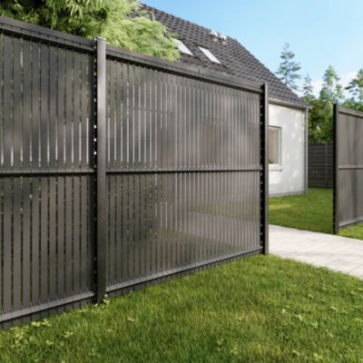 Poteau de clôture de hauteur 200 cm à encoches gris pour panneau de grillage rigide Louga