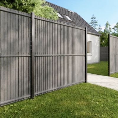 Poteau de clôture de hauteur 200 cm à encoches gris pour panneau de grillage rigide Louga