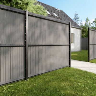 Poteau de clôture de hauteur 200 cm à encoches gris pour panneau de grillage rigide Louga
